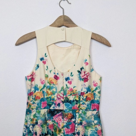 Anthropologie Maeve Tea Garden Cream Floral Sleeveless Sheath Dress. - Picture 3 of 4